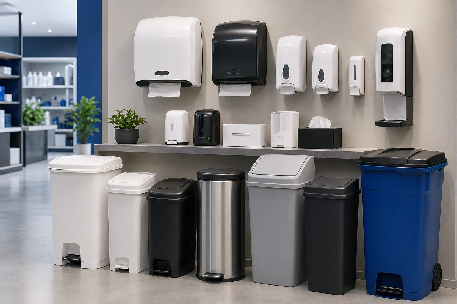 Dispensadores e lixeiras para ambientes comerciais